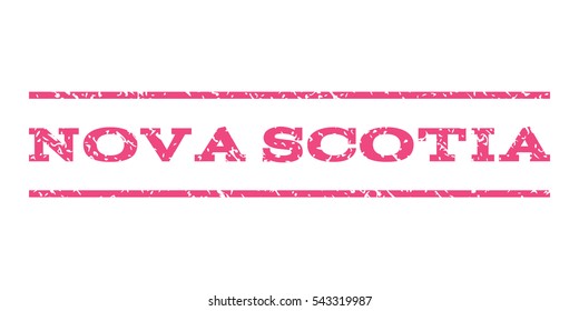 Nova Scotia watermark stamp. Text caption between horizontal parallel lines with grunge design style. Rubber seal stamp with unclean texture. Vector pink color ink imprint on a white background.