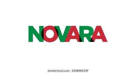 Novara in the Italia emblem for print and web. Design features geometric style, vector illustration with bold typography in modern font. Graphic slogan lettering isolated on white background.