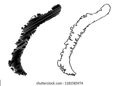 Novaya Zemlya (archipelago of Russia, Severny Island and Yuzhny Island) map vector illustration, scribble sketch Nova Zembla map