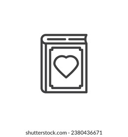 Novel book line icon. linear style sign for mobile concept and web design. Book with heart outline vector icon. Symbol, logo illustration. Vector graphics