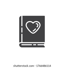 Novel book vector icon. filled flat sign for mobile concept and web design. Book with heart glyph icon. Symbol, logo illustration. Vector graphics