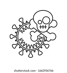 Novel corona virus or  covid-19 with skull icon. Outline thin line flat illustration. Isolated on white background. 