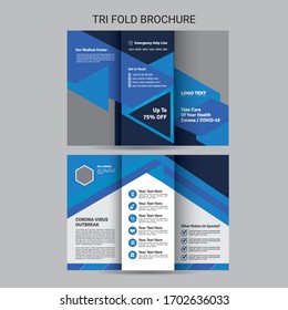 Novel corona virus Medical and health care trifold brochure Template.