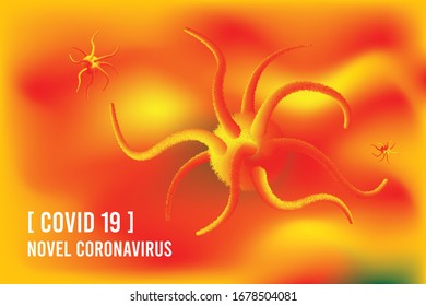Novel Corona virus vectors. Covid 19 Corona Virus. Red and yellow background, Vector Illustration of Novel Corona Virus Covid-19. 