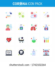 Novel Coronavirus 2019-nCoV. 16 Flat Color icon pack syring; coronavirus; plasm; virus; meat viral coronavirus 2019-nov disease Vector Design Elements