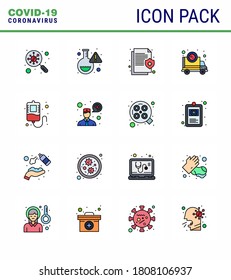 Novel Coronavirus 2019-nCoV. 16 Flat Color Filled Line icon pack transmission; corona; virus; ambulance; medical viral coronavirus 2019-nov disease Vector Design Elements
