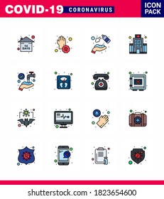 Novel Coronavirus 2019-nCoV. 16 Flat Color Filled Line icon pack healthcare; hospital; hands; building; wash viral coronavirus 2019-nov disease Vector Design Elements