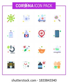 Novel Coronavirus 2019-nCoV. 16 Flat Color icon pack magnifying; glass; n; devirus; transportation viral coronavirus 2019-nov disease Vector Design Elements