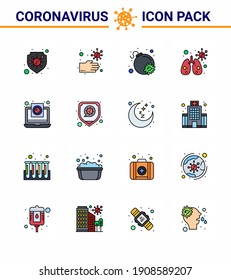 Novel Coronavirus 2019-nCoV. 16 Bericht über die Icon-Packung mit flachen Farben; Datei; Angriff; Coronavirus; Virus-Coronavirus 2019-nov-Krankheit Vektor Design Elements