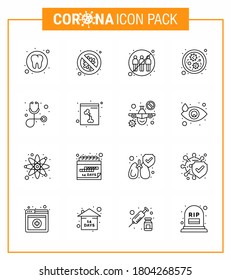 Novel Coronavirus 2019-nCoV. 16 Line icon pack diagnosis; germs; danger; bacteria; infection viral coronavirus 2019-nov disease Vector Design Elements