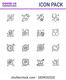 Novel Coronavirus 2019-nCoV. 16 Line icon pack protection; face; dropper; stethoscope; healthcare viral coronavirus 2019-nov disease Vector Design Elements