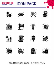 Novel Coronavirus 2019-nCoV. 16 Solid Glyph Black icon pack emergency; laboratory; devirus; lab; virus viral coronavirus 2019-nov disease Vector Design Elements