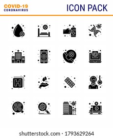 Novel Coronavirus 2019-nCoV. 16 Solid Glyph Black icon pack health care; strand; gestures; genomic; dna viral coronavirus 2019-nov disease Vector Design Elements