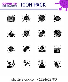 Novel Coronavirus 2019-nCoV. 16 Solid Glyph Black Icon Packung Medizin; Sicherheit; Bakterien; medizinisch, Gesichtsvirus-Coronavirus-2019-nov-Krankheit Vectordesign Elements