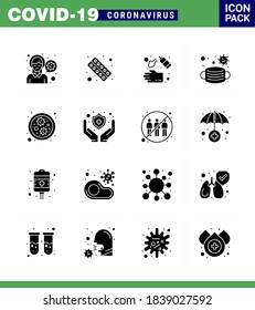 Novel Coronavirus 2019-nCoV. 16 Solid Glyph Black icon pack mask; wash; health; soap; cleaning viral coronavirus 2019-nov disease Vector Design Elements