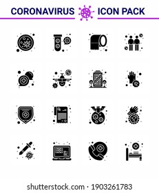 Novel Coronavirus 2019-nCoV. 16 Solid Glyph Black Icon Pack-Sender; Spread; Rohre; Coronavirus; Vektor Design Elements