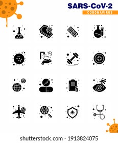 Novel Coronavirus 2019-nCoV. 16 Solid Glyph Black icon pack laboratory; chemical; skull; tablet; health viral coronavirus 2019-nov disease Vector Design Elements