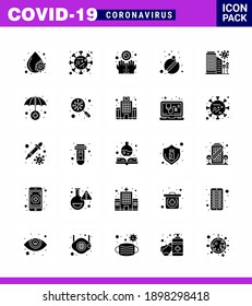 Novel Coronavirus 2019-nCoV. 25 Solid Glyph icon pack city; care; dirty; tablets; medicine viral coronavirus 2019-nov disease Vector Design Elements