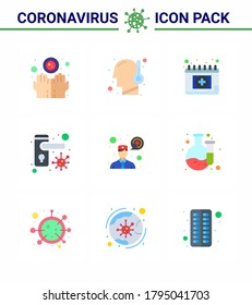 Novel Coronavirus 2019-nCoV. 9 Flat Color icon pack  consultation; bacteria; appointment; safety; doorknob viral coronavirus 2019-nov disease Vector Design Elements