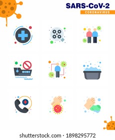 Novel Coronavirus 2019-nCoV. 9 Flat Color icon pack  host; travel; coronavirus; ship; banned travel viral coronavirus 2019-nov disease Vector Design Elements