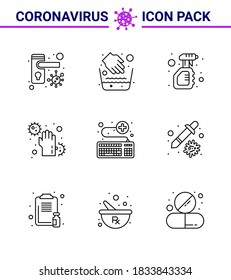 Novel Coronavirus 2019-nCoV. 9 Line Icon Pack  Infect; Disease; Cleaning; Dirty; Virus Viral Coronavirus 2019-nov Disease Vector Design Elements