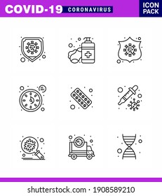 Novel Coronavirus 2019-nCoV. 9 Line icon pack  fitness; timer; protection; time; clock viral coronavirus 2019-nov disease Vector Design Elements