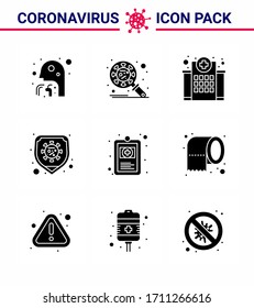 Novel Coronavirus 2019-nCoV. 9 Solid Glyph Black icon pack  protection; disease; security; nursing; hospital viral coronavirus 2019-nov disease Vector Design Elements