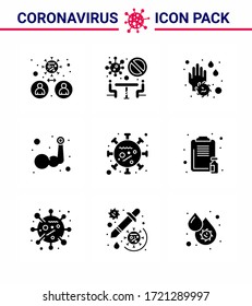 Novel Coronavirus 2019-nCoV. 9 Solid Glyph Black icon pack  body building; hand; team; arm; water drop viral coronavirus 2019-nov disease Vector Design Elements