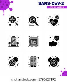 Novel Coronavirus 2019-nCoV. 9 Solid Glyph Black icon pack  coronavirus; care; protection; time; heart viral coronavirus 2019-nov disease Vector Design Elements