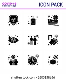 Novel Coronavirus 2019-nCoV. 9 Solid Glyph Black icon pack  touch; coronavirus; cruise; tear; drop viral coronavirus 2019-nov disease Vector Design Elements