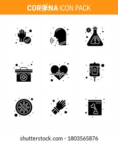 Novel Coronavirus 2019-nCoV. 9 Solid Glyph Black icon pack  heart; medicine; fever; medical case; case viral coronavirus 2019-nov disease Vector Design Elements
