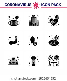 Novel Coronavirus 2019-nCoV. 9 Solid Glyph Black icon pack  body building; hand; beat; arm; care viral coronavirus 2019-nov disease Vector Design Elements
