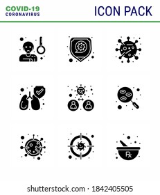 Novel Coronavirus 2019-nCoV. 9 Solid Glyph Black icon pack  people; bacteria; bacteria; clean; protect viral coronavirus 2019-nov disease Vector Design Elements