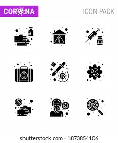 Novel Coronavirus 2019-nCoV. 9 Solid Glyph Black icon pack  drug; kit; protection; emergency; syringe viral coronavirus 2019-nov disease Vector Design Elements