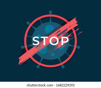 Novel coronavirus 2019-nCoV , Abstract virus strain model Novel coronavirus 2019-nCoV is crossed out with red STOP sign