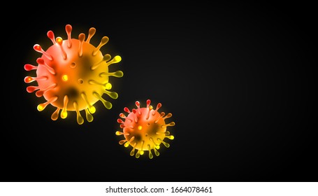 novel Coronavirus 2019-nCov with blank copy space , 3d realistic vector asian flu outbreak and influenza pandemic wuhan virus. microscope. Perfect for banner, background. Vector illustration