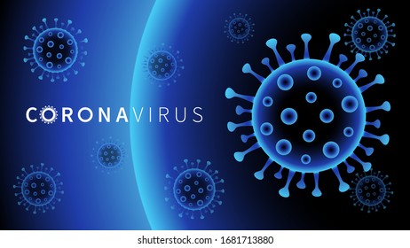 Novel Coronavirus (2019-nCoV) blue colors vector background. Virus Covid 19-NCP. Outbreak Covid-19 illustration with navy blue viral cell. Coronavirus nCoV denoted is single-stranded RNA virus