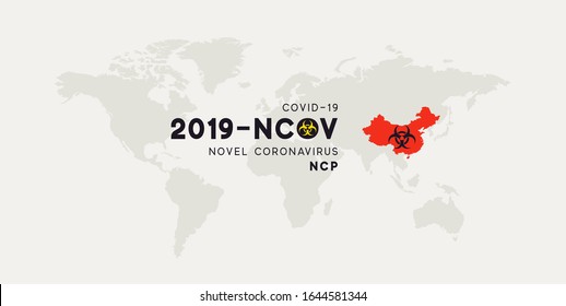 Novel Coronavirus (2019-nCoV). China pathogen respiratory coronavirus 2019-nCoV originating in Wuhan, Asia-China map infographics. Virus Covid 19-NCP. nCoV denoted is single-stranded RNA virus.