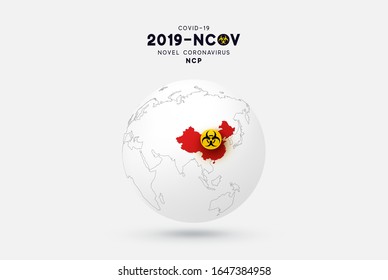 Novel Coronavirus (2019-nCoV). China pathogen respiratory coronavirus 2019-nCoV originating in Wuhan, Asia-China map infographics. Virus Covid 19-NCP. nCoV denoted is single-stranded RNA virus.