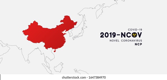 Novel Coronavirus (2019-nCoV). China pathogen respiratory coronavirus 2019-nCoV originating in Wuhan, Asia-China map infographics. Virus Covid 19-NCP. nCoV denoted is single-stranded RNA virus.