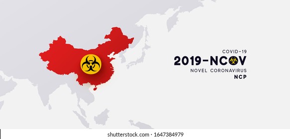 Novel Coronavirus (2019-nCoV). China pathogen respiratory coronavirus 2019-nCoV originating in Wuhan, Asia-China map infographics. Virus Covid 19-NCP. nCoV denoted is single-stranded RNA virus.