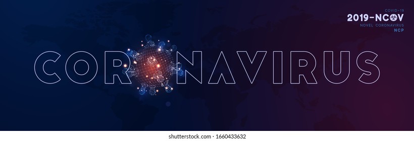 Novel Coronavirus (2019-nCoV). China pathogen respiratory coronavirus 2019-nCoV originating in Wuhan, Asia-China. Background cell Virus Covid 19-NCP Global world map. nCoV is single-stranded RNA virus