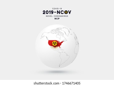 Novel Coronavirus (2019-nCoV). China pathogen respiratory coronavirus 2019-nCoV originating. USA map infographics. Virus Covid 19-NCP. nCoV denoted is single-stranded RNA virus.