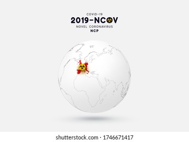Novel Coronavirus (2019-nCoV). China pathogen respiratory coronavirus 2019-nCoV originating. USA map infographics. Virus Covid 19-NCP. nCoV denoted is single-stranded RNA virus.