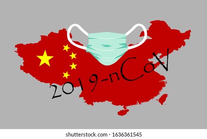 Novel coronavirus (2019-nCoV) in China,Medical face mask,Country map China flag symbol,Concept of covid-19 quarantine that is spreading.
