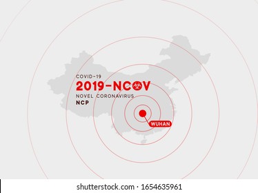 Novel Coronavirus (2019-nCoV). Epicenter of infection Asia-China, city in Wuhan, map infographics. China pathogen respiratory coronavirus 2019-nCoV. Virus Covid 19-NCP. nCoV single-stranded RNA virus.