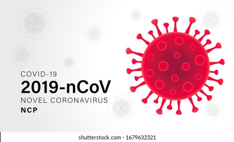 Novel Coronavirus (2019-nCoV) Gray Colors Vector Illustration. Virus Covid 19-NCP. Outbreak Covid-19 Background With Viral Cell Red. Coronavirus NCoV Denoted Is Single-stranded RNA Virus