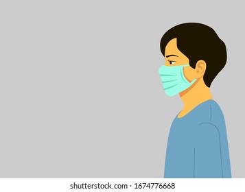 Novel coronavirus 2019-nCoV, man in blue medical face mask. Concept of coronavirus quarantine. Vector illustration flat design. Isolated.