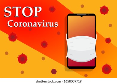 Novel coronavirus (2019-nCoV). Medical face mask on a smartphone. Protection against a dangerous virus. Stop coronavirus. EPS10