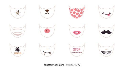 Novel coronavirus 2019-nCoV , pattern designs for protective fabric face masks. Concept of coronavirus masks vector illustration pattern. Mask patterns set.